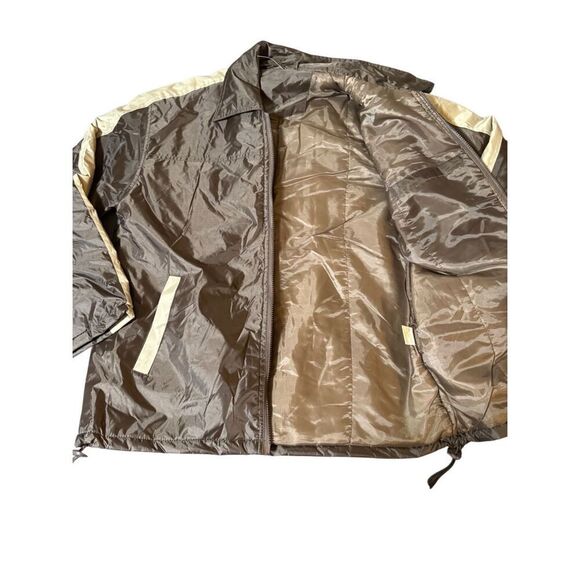 Full zip Brown windbreaker jacket with beige stripe detailing  M - Picture 5 of 6